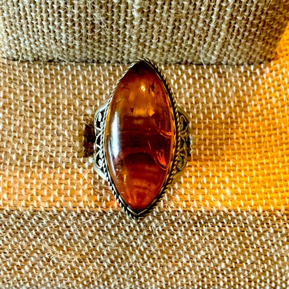 Vintage Jewelry - Lithuanian Baltic Amber Handmade Vintage Cocktail Ring